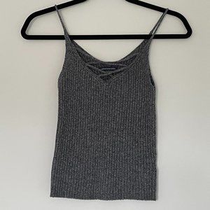 American Eagle – Knit/Ribbed Dark Grey Camisole with Criss-Cross detailing